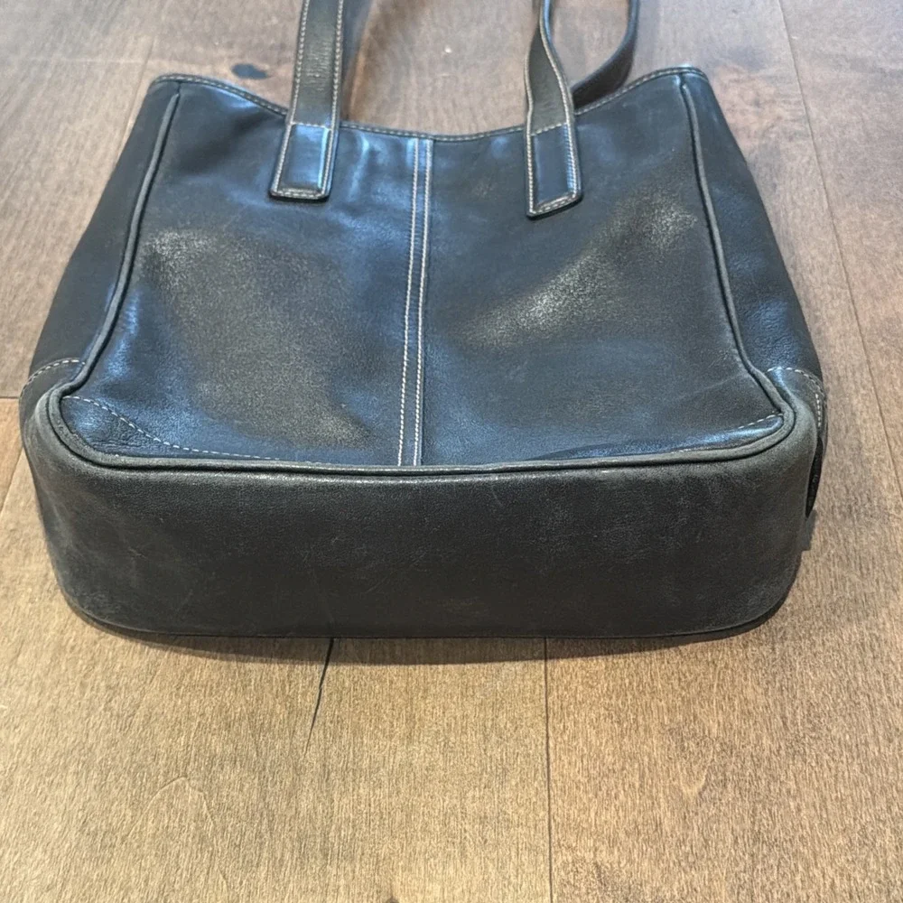 COACH Hamptons Lunch Market Tote Black Leather Shoulder Bag Vintage 7776
